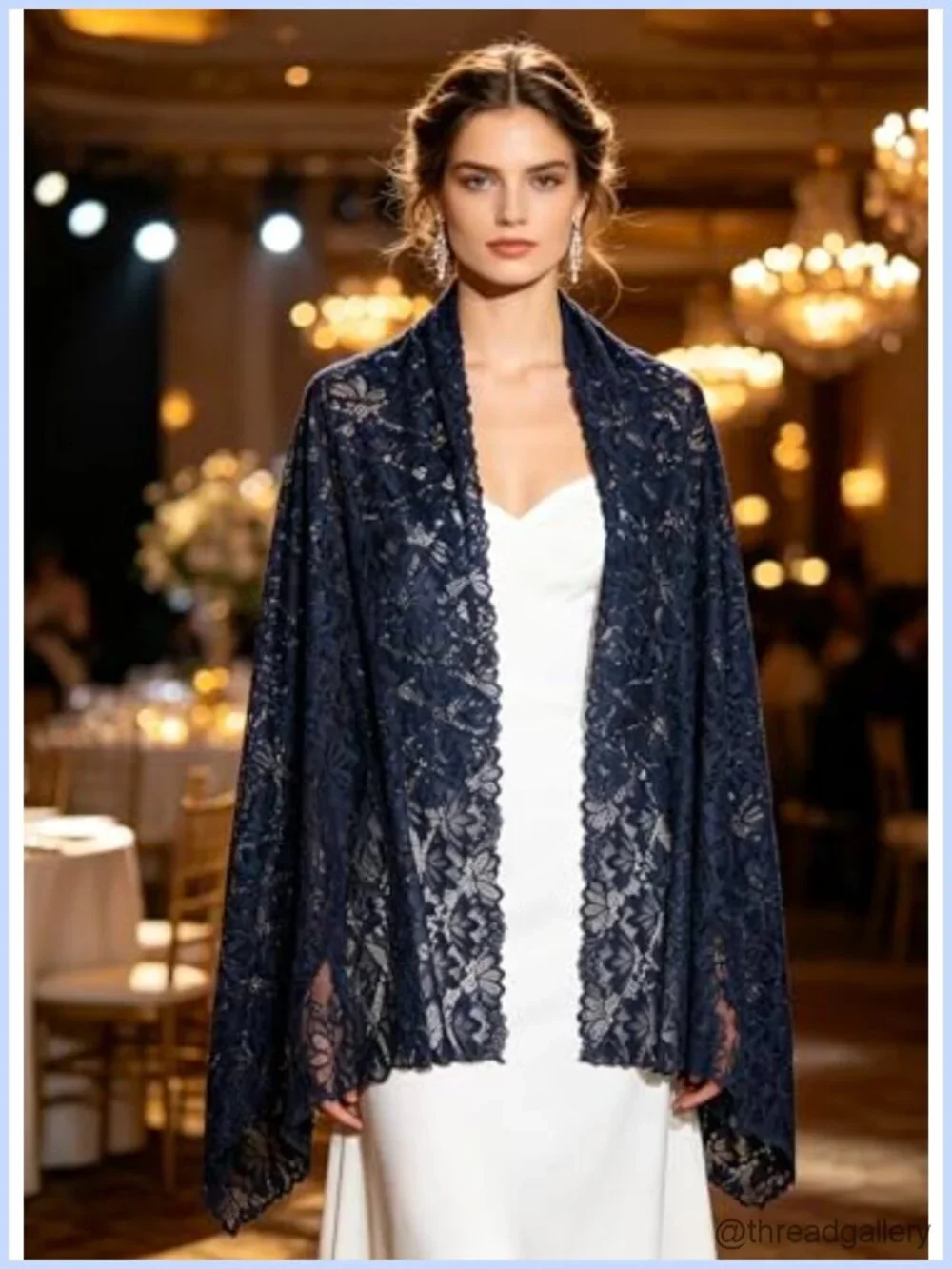 Lace Wrap Shawl with Rhinestone Floral Pattern Sheer Cover-Up Evening Wedding